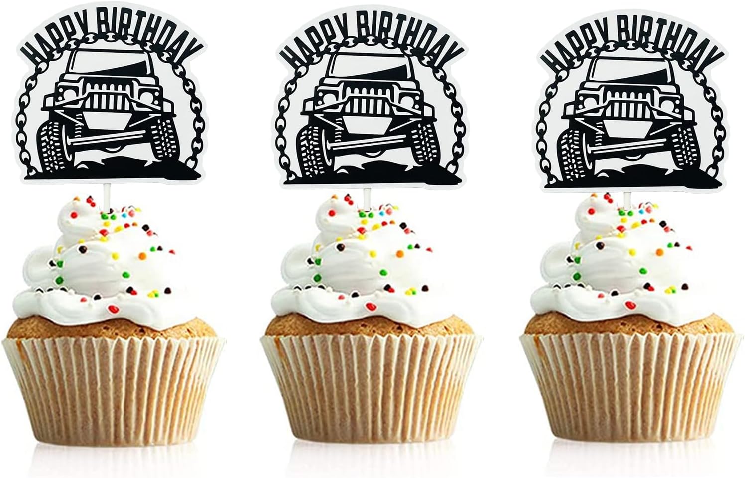Pickup Cupcake Topper 24Pcs Off-road Vehicle Cupcake Topper SUV Birthday Cupcake Decoration Pickup Enthusiast Theme Happy Birthday Cupcake Topper