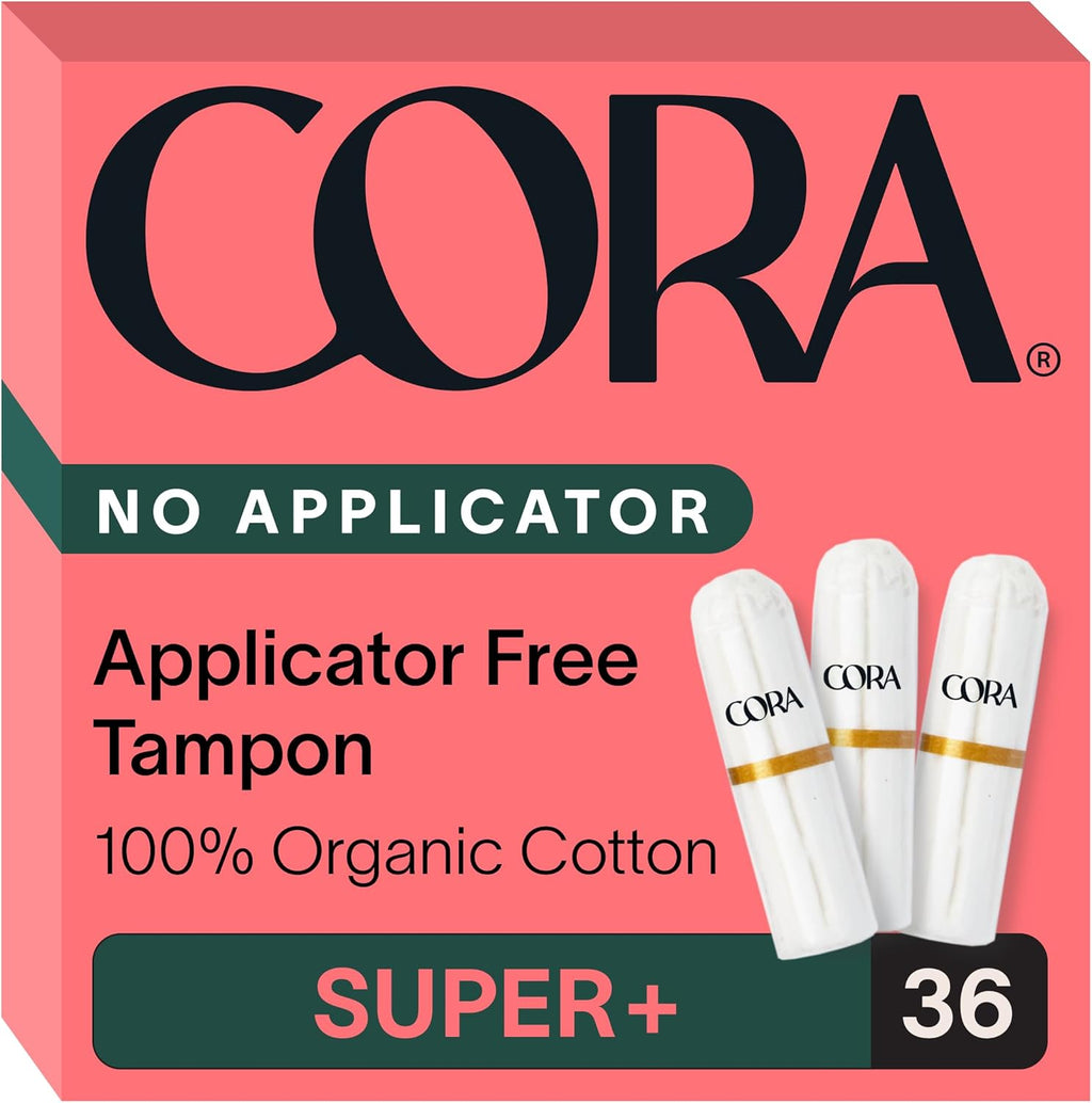 Cora Organic Cotton Non-Applicator Tampons (36 Super Plus Non-Applicator Tampons)
