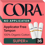 Cora Organic Cotton Non-Applicator Tampons (36 Super Plus Non-Applicator Tampons)