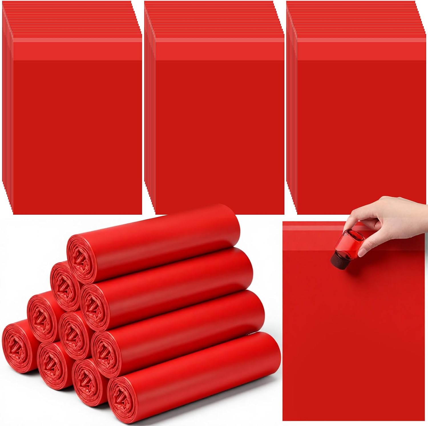Feifeiya 300 Pcs Small Red Trash Bag 9 x 13 Red Biohazard Bags Garbage Bag with Strong Adhesive Strip Waste Trash Bags Hazardous Biohazard Infectious Container for Home Lab Hospital Office Clinics Vet