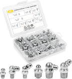 60Pcs Grease Fittings Kit, 1/4 & 1/8 Inch BSP Grease Zerk Fittings Assortment with 90 Degree, 45 Degree, and Straight Angle for Automotive, Tractors, and Industrial Machinery