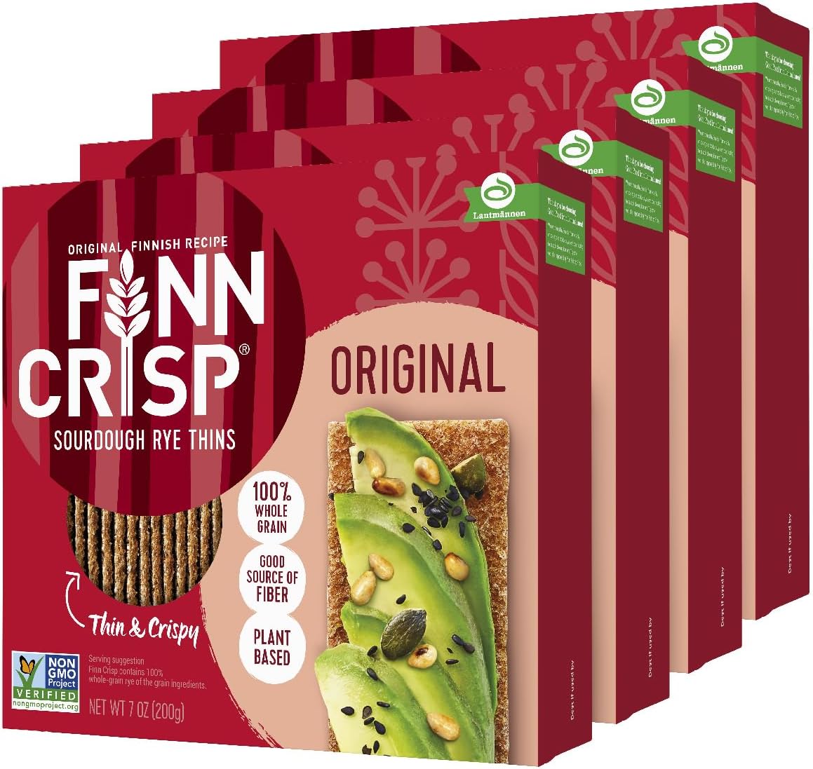 Finn Crisps Original Rye Crispbread 7oz | Thin, Crispy Rye Flatbread Crackers | Multipack of Authentic Finnish Sourdough Crispbread | Whole Grain Rye Crackers [4 Boxes x 7oz]