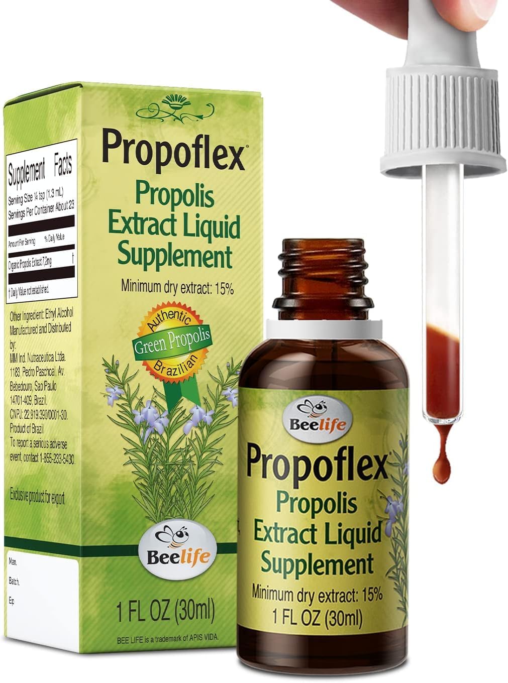 Beelife Brazilian Green Propolis Extract - 15% Extract Bee Propolis Tincture, High Artepillin-C Levels - Natural Antioxidant-Rich Liquid Supplement for Health - Natural Propolis Immune Support, 30ml