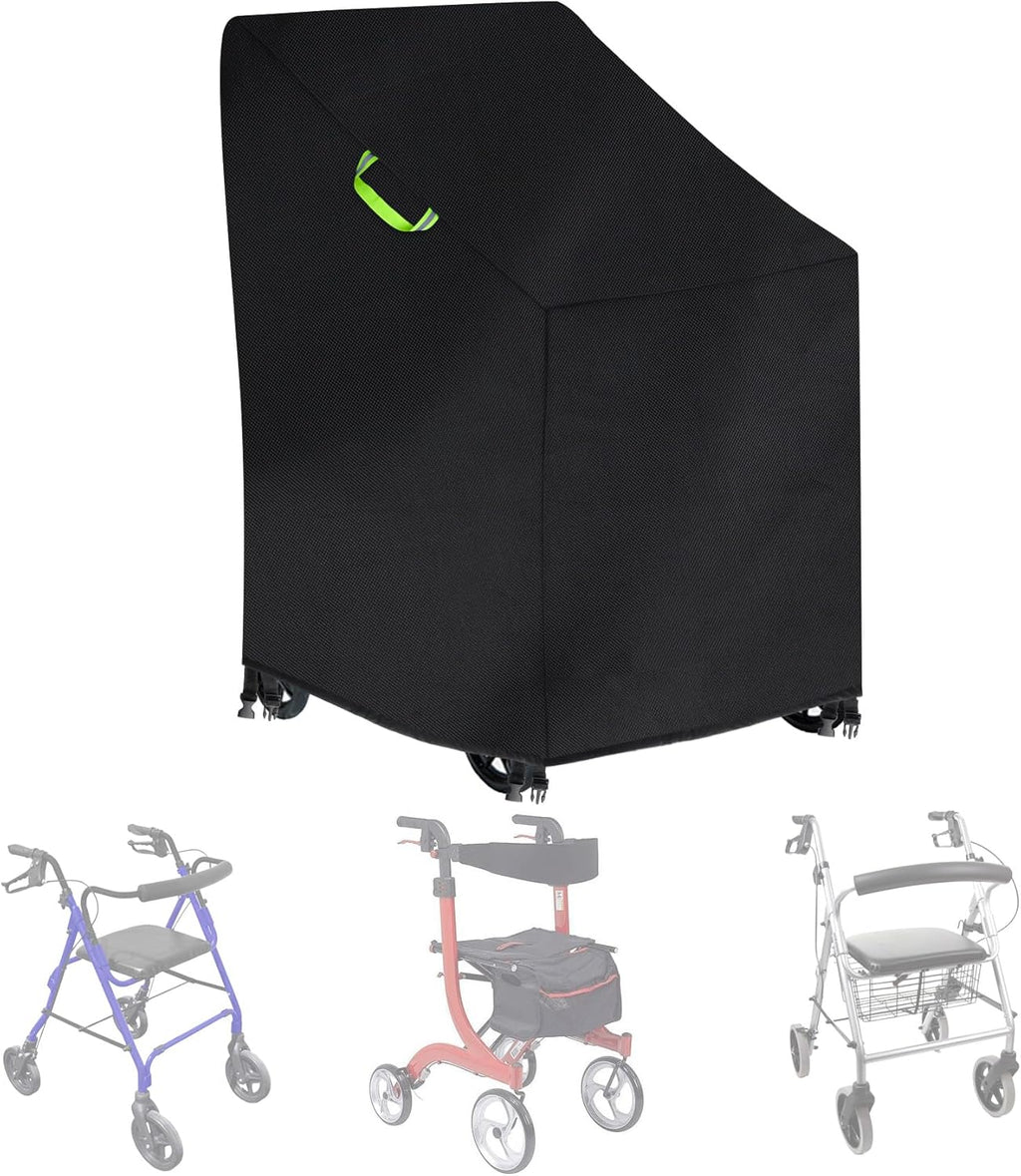 Klmnop Rollator Walker Cover, Waterproof Heavy Duty 420D Walker Cover for Seniors, Rollator Folding Walker Accessories with 2 Reflective Strips Fit Walkers with Wheels and Seat(Black)