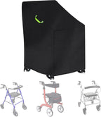 Klmnop Rollator Walker Cover, Waterproof Heavy Duty 420D Walker Cover for Seniors, Rollator Folding Walker Accessories with 2 Reflective Strips Fit Walkers with Wheels and Seat(Black)