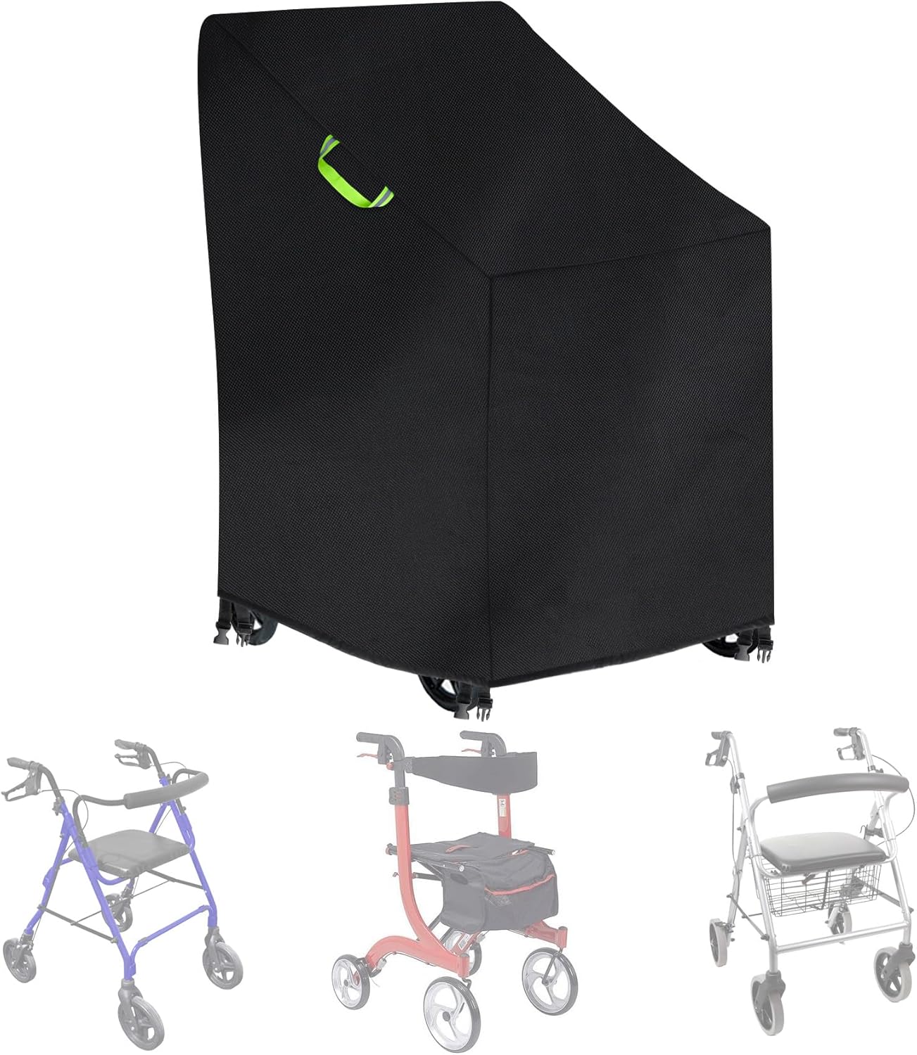 Klmnop Rollator Walker Cover, Waterproof Heavy Duty 420D Walker Cover for Seniors, Rollator Folding Walker Accessories with 2 Reflective Strips Fit Walkers with Wheels and Seat(Black)