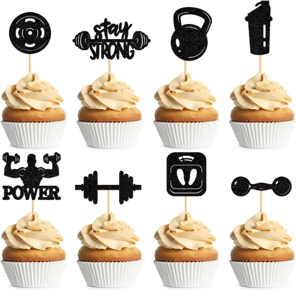 24PCS Gym Theme Cupcake Toppers Weight Lifting Workout Cake Topper Decoration for Fitness Theme Birthday Party Strong Bodybuilding Theme Party Supplies