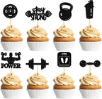 24PCS Gym Theme Cupcake Toppers Weight Lifting Workout Cake Topper Decoration for Fitness Theme Birthday Party Strong Bodybuilding Theme Party Supplies
