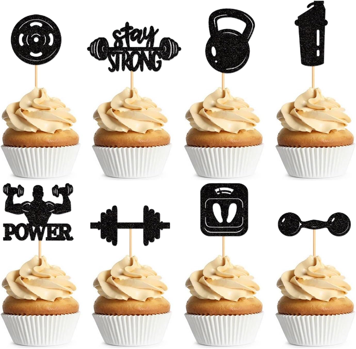 24PCS Gym Theme Cupcake Toppers Weight Lifting Workout Cake Topper Decoration for Fitness Theme Birthday Party Strong Bodybuilding Theme Party Supplies