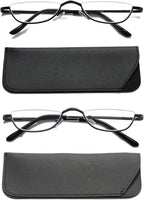 Viseng Half Frame Reading Glasses for Women Men Slim Half Moon Lens Readers Metal Semi Rimless eyewear Black+grey+1.5