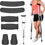 Replacement Crutch Pads, 6 Pcs Crutch Accessory Replacement Crutch Parts and Caps Set , Universal Comfort Padding for Arm Crutches Armpits and Feet Caps for Standard Aluminum Crutches (Black)