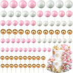 108 Pcs Graduation Balls Cake Topper DIY Cupcake Insert Foam Balloons for Cake Baking Wedding Anniversary Birthday Decoration(Pink, White, Gold,Multi Sizes)