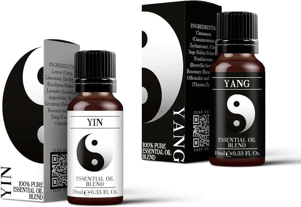 Mystix London | Yin & Yang Pure & Natural Essential Oil Blend Twin Pack (2x10ml) - for Diffusers, Aromatherapy & Massage Blends | Perfect as a Gift | Vegan, GMO Free