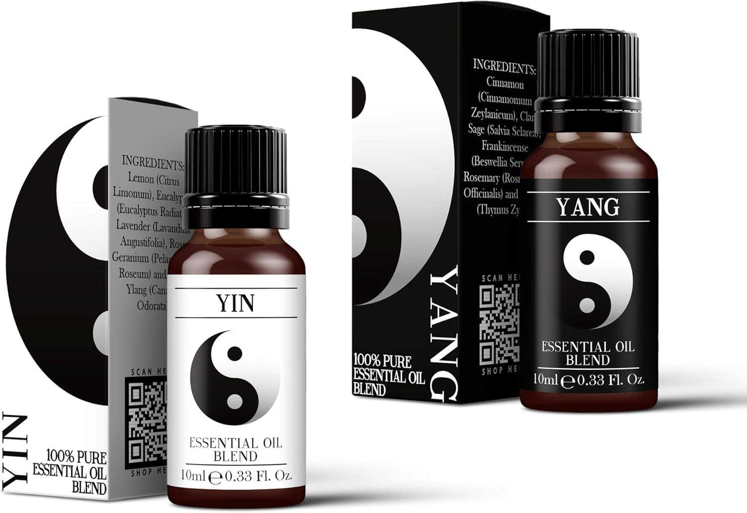 Mystix London | Yin & Yang Pure & Natural Essential Oil Blend Twin Pack (2x10ml) - for Diffusers, Aromatherapy & Massage Blends | Perfect as a Gift | Vegan, GMO Free