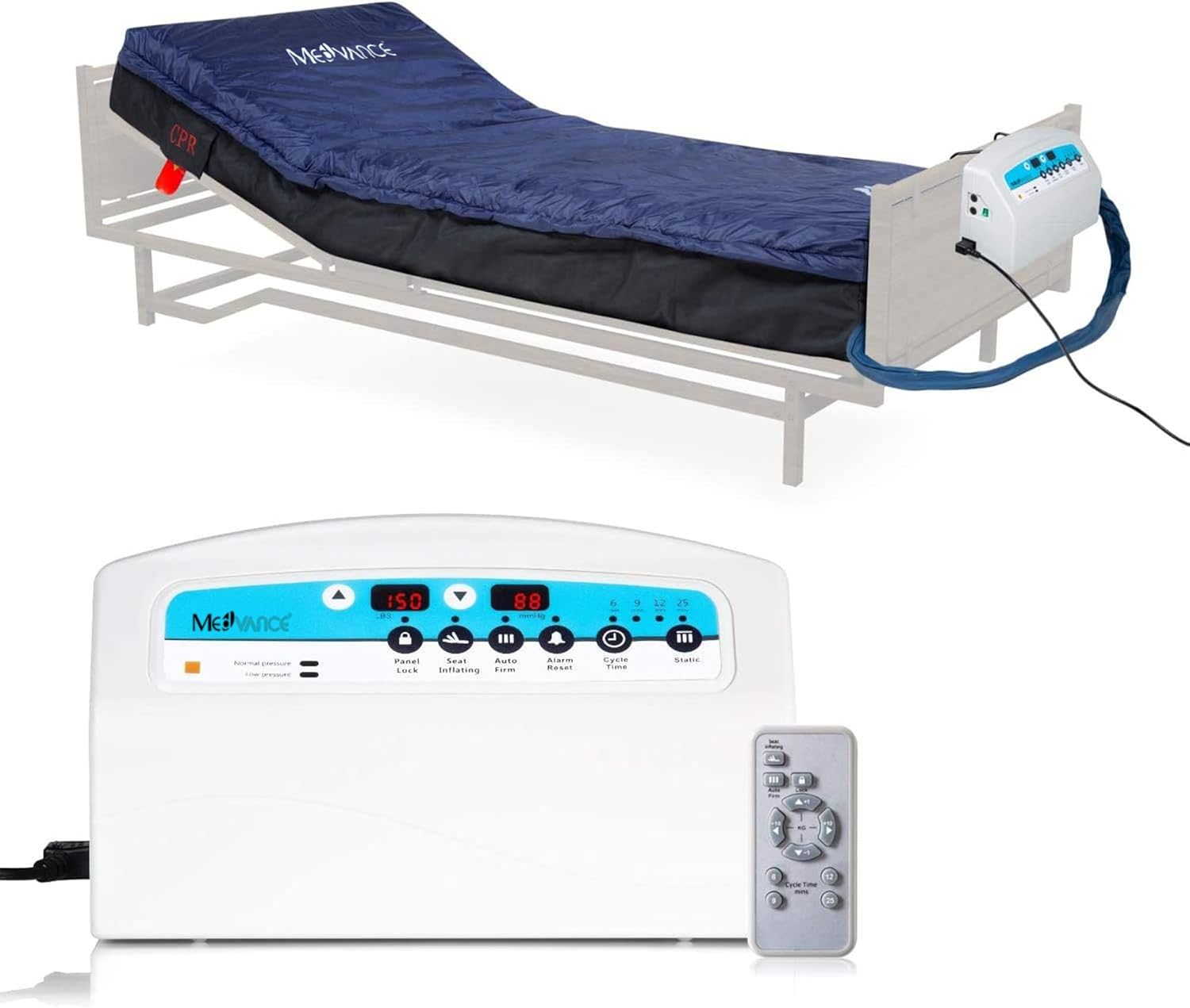 MedVance Medical Low Air Loss Mattress Replacement System with Alarm, 8 Inch with Quilted Cover Fully Digital with Remote Control, Firm Option - Blue, I Count (Pack of 1)