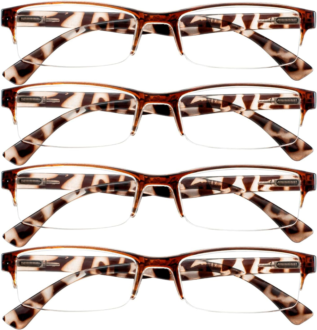4 Packs Reading Glasses for Women Men Spring Hinge Half-rimmed Readers 1.0 1.5 2.0 2.5 3.0 3.5 4.0