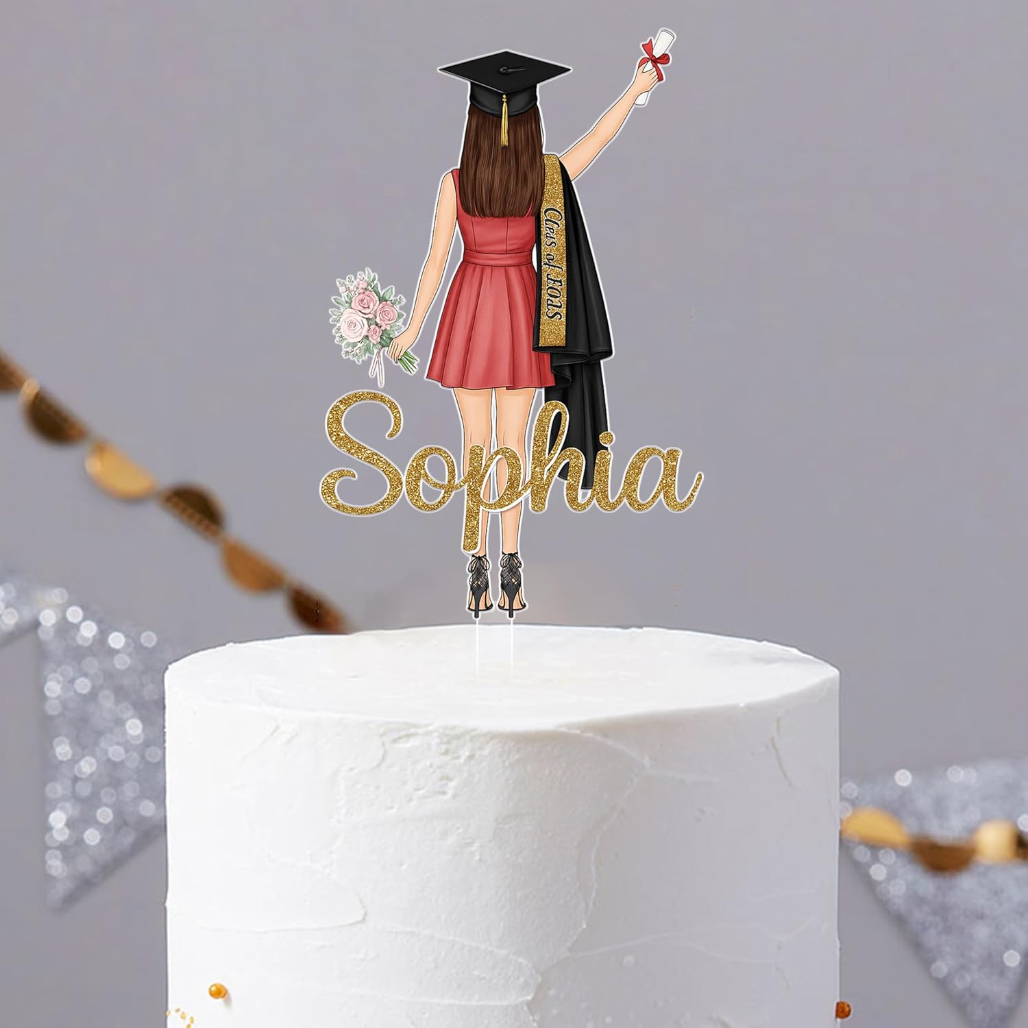 2026 Personalized Girl Graduation Cake Topper | Custom Name Cake & Cupcake Decorations, Personalized Graduation Party Gift, Congrats Graduate Gift