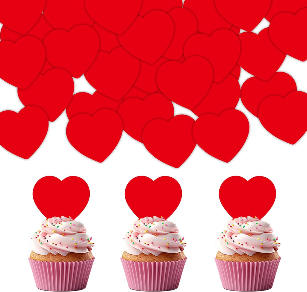 40Pcs Edible Red Heart Cupcake Toppers Heart Cupcake Drink Topper Valentine Cake Topper for Wedding Valentine's Theme Party Cake Decoration Supplies