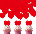 40Pcs Edible Red Heart Cupcake Toppers Heart Cupcake Drink Topper Valentine Cake Topper for Wedding Valentine's Theme Party Cake Decoration Supplies
