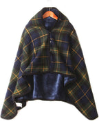 DKULMN Wheelchair Blanket, Wheelchair Poncho Warm Fleece Blanket,Fleece Wearable Blanket, Plaid Lap Blanket Comfy Poncho Throw for Women Lady Winter Use,B