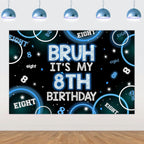 Bruh It’s My 8th Birthday Decor 4.92 * 3.28ft Bruh It’s My 8th Birthday Backdrop Banner Blue Black Eighth Birth Day Decor for Boy Happy Eighth Bday Supplies Eight Years Old Photo Booth Prop