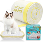 60 Pack 37"x18"Cat Litter Bags – No-Tear, Easy-Pull 3MIL Leakproof Jumbo Litter Box Liners, Heavy Duty Drawstring, Boxed Packaging, Odor Control Kitty Litter Bags with Adjustable Elastic Band