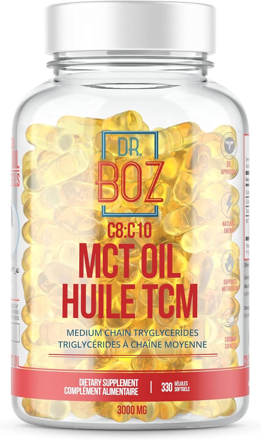 Dr. Boz - C8:C10 MCT Oil Supplement (330 Softgels) - Doctor Approved - Natural Energy & Mental Focus - Increases Ketones - Made from Pure Coconut Oil - Made in The USA - Self Care