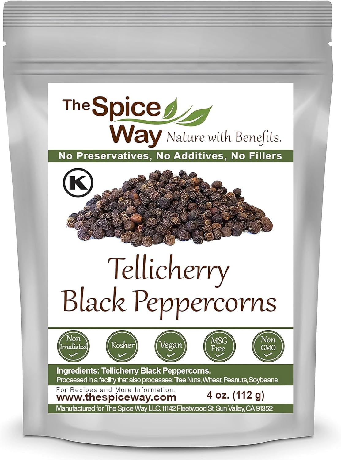 The Spice Way Whole Tellicherry Black Peppercorns - (4 oz) can be used as a grinder refill bulk.