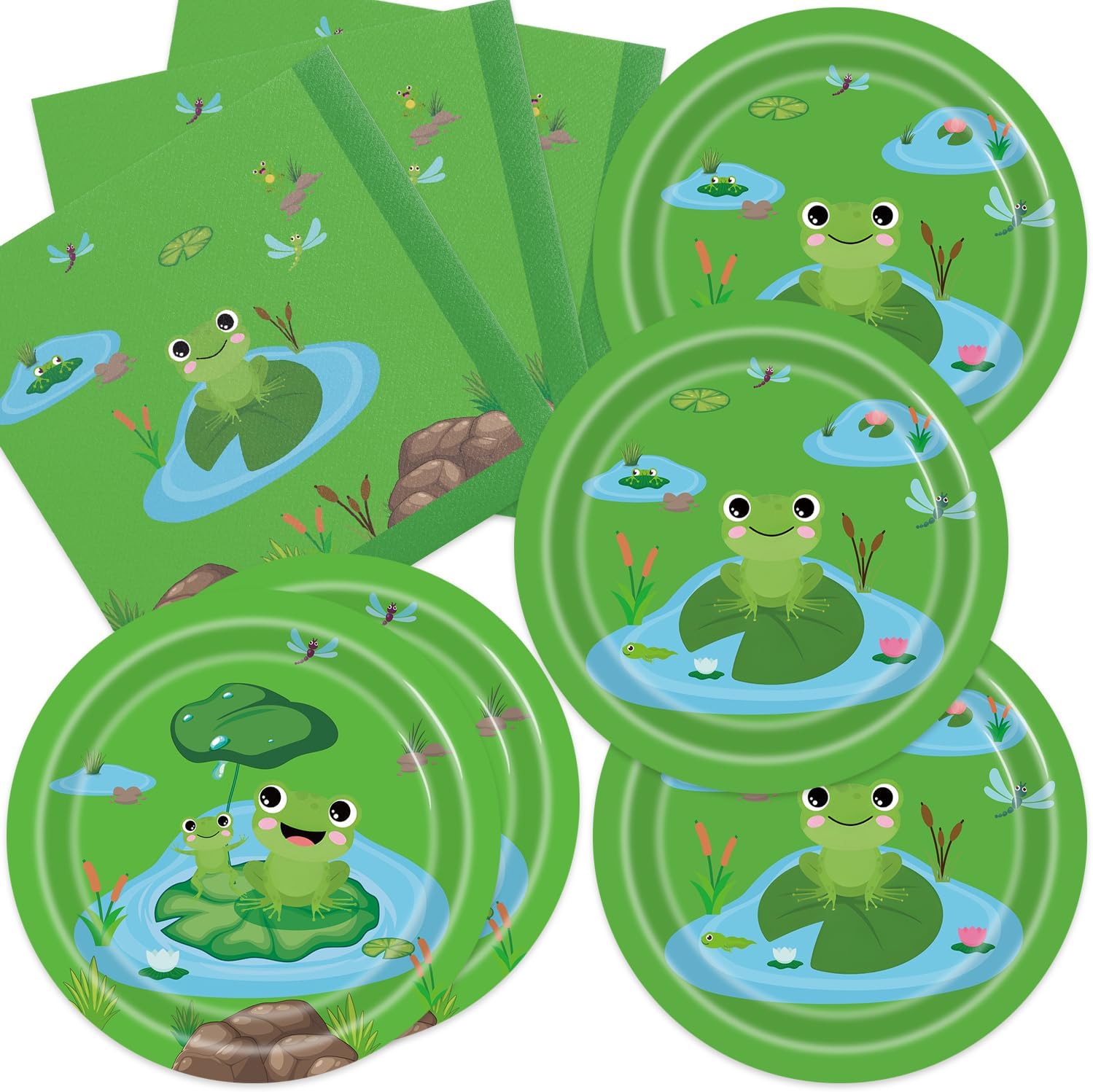 40pcs Frog Birthday Decorations Green Frog Themed Plates Napkins for Frog Themed Birthday Party Supplies,Suitable for 20 Guests