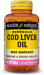 MASON NATURAL Cod Liver Oil Plus Vitamin A & D3 - Healthy Heart and Brain Function, Improved Immunity, Supports Overall Health, 100 Softgels