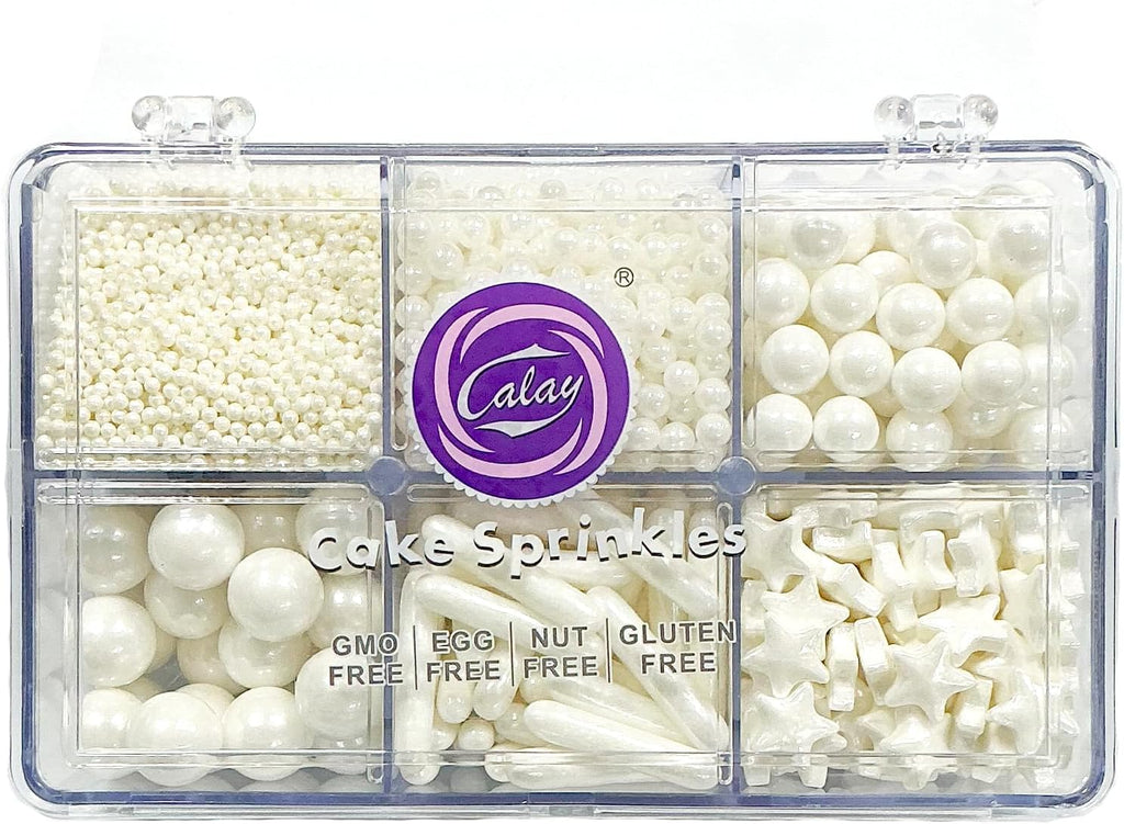 Homipooty Edible White Pearl Sugar Sprinkles 130g/4.58oz White Pearl Star Sprinkles For Cake Decorations Wedding，Cookies，Ice Cream, Cupcake Toppers, Halloween Christmas Supplies