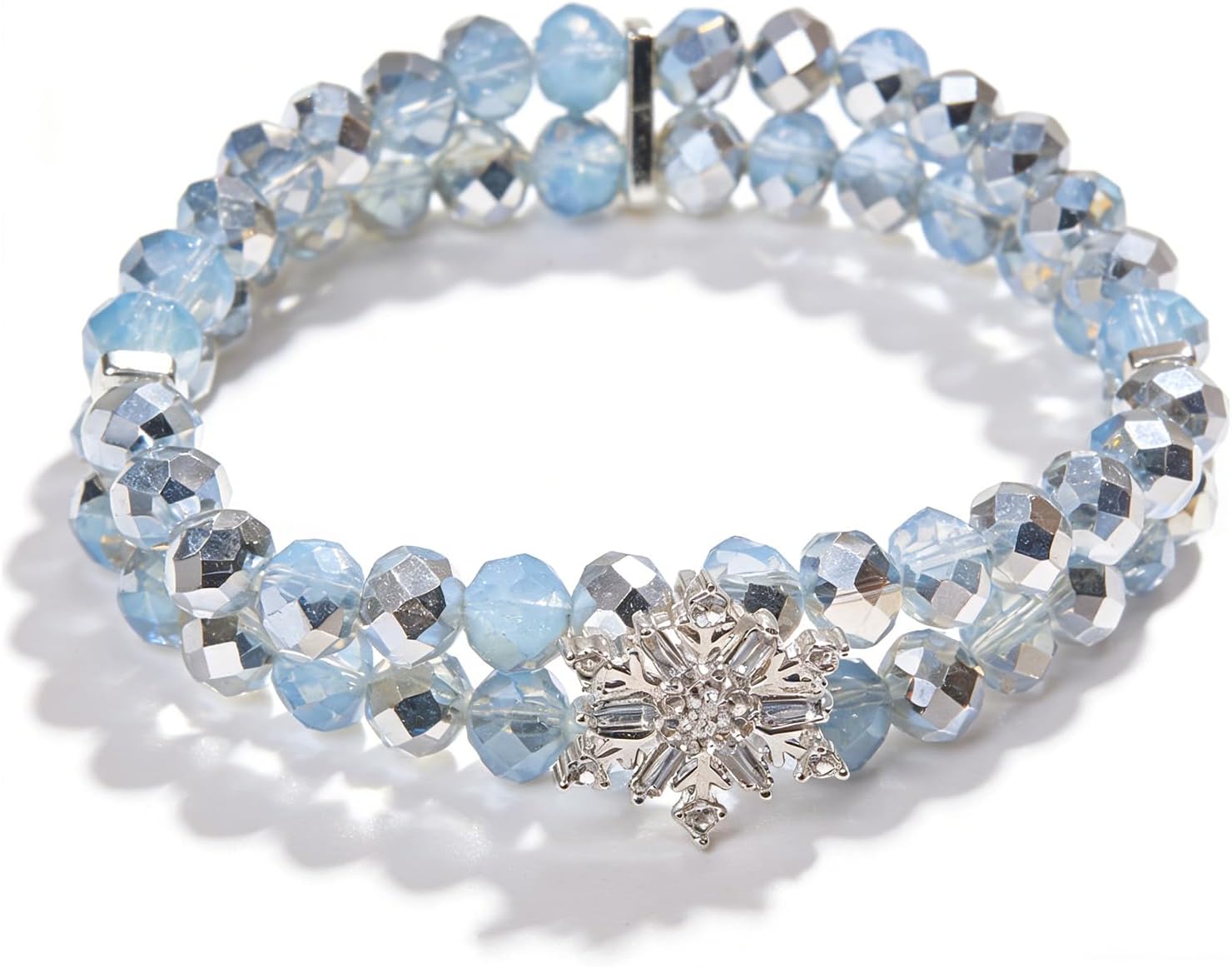 Nojess Christmas Snowflake Bracelets for Women Layered Cut Crystal Glass Bead Stretch Bangle Bracelet Winter Holiday Birthday Bracelet Xmas Snowflake Jewelry Gifts
