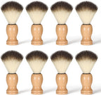 8 Pcs Men Shaving Brush for Wet Shave, Professional Salon Tools Comfortable Wood Handle Hand Crafted Shaving Brush Soft Bristle Shave Brushes Handmade Nylon Hair Brushes for Bearded Man