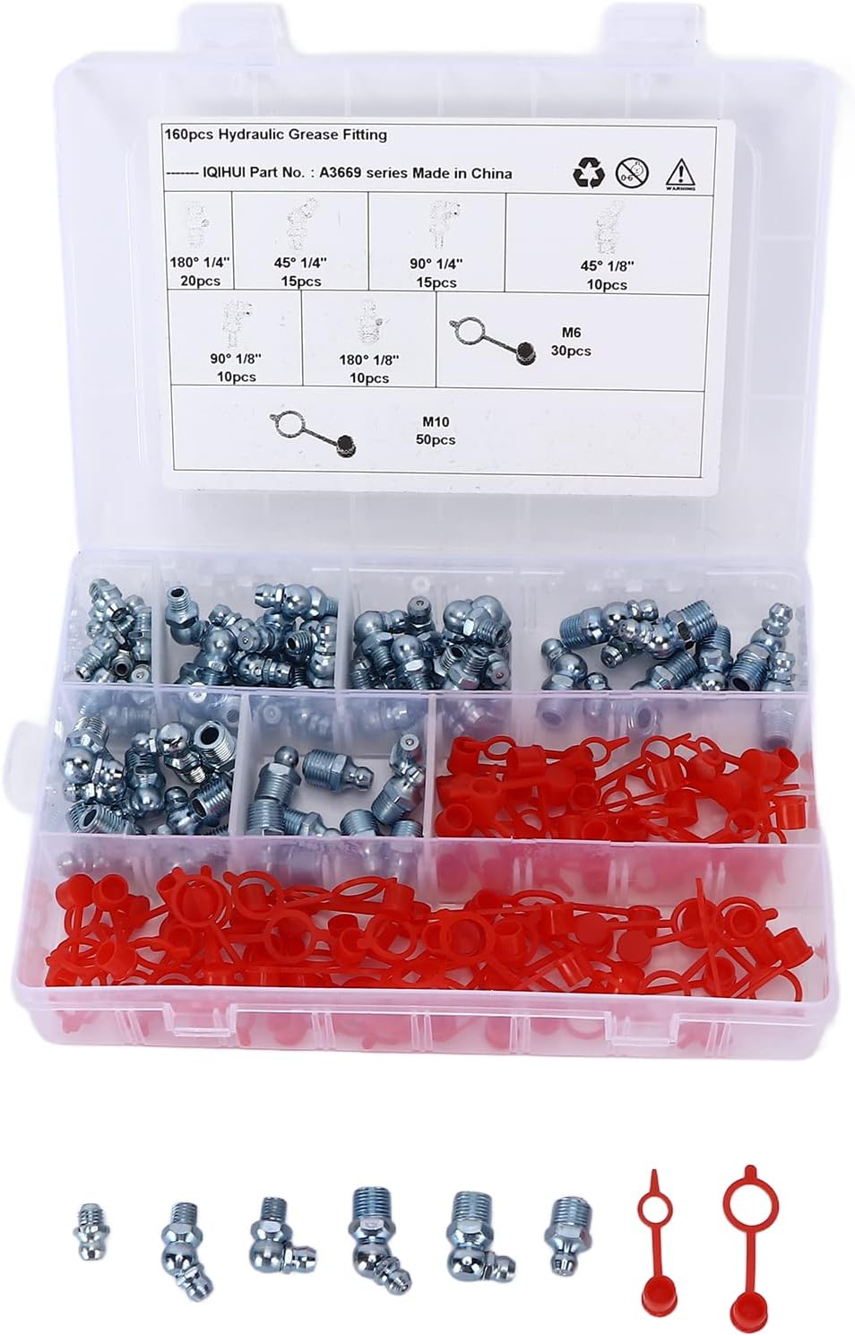 Grease Zerk, 160PCS/Set 6 Sizes British System Lubrication Fitting Hex Grease Fittings Grease Nipple Zerk Grease Fittings for Trucks for Cars for Motorcycles