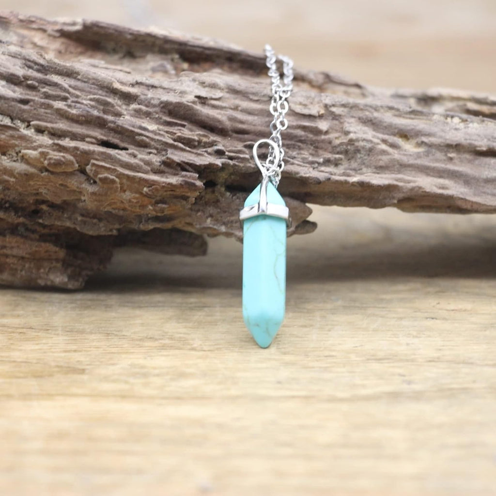 Natural Stone Hexagonal Point Pendants Necklaces Crystal Quartz Fluorite Lapis Bullet Pendulum Chakra Jewelry,绿色绿松石