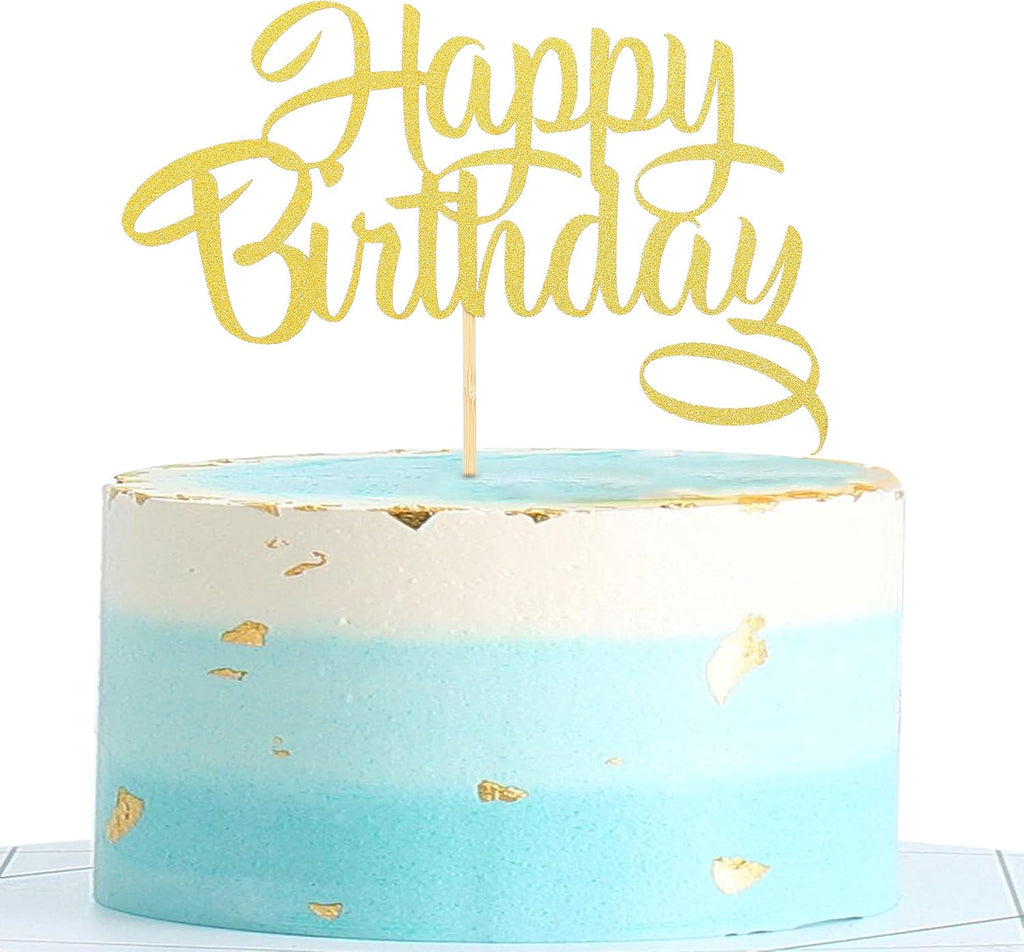 Gold Happy Birthday Cake Topper - Gold Glitter Cake Topper Decoration ，Photo Booth Props Cake Smash Decoration Supplies
