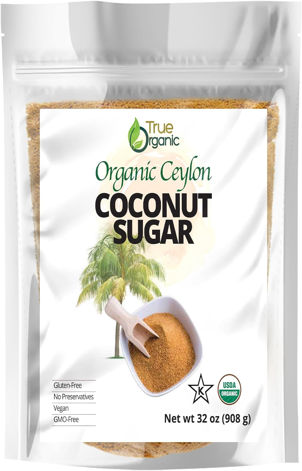 True Organic Coconut Sugar 2 Pounds – Certified Organic, USDA & Kosher Certified, Pure Ceylon Premium Quality