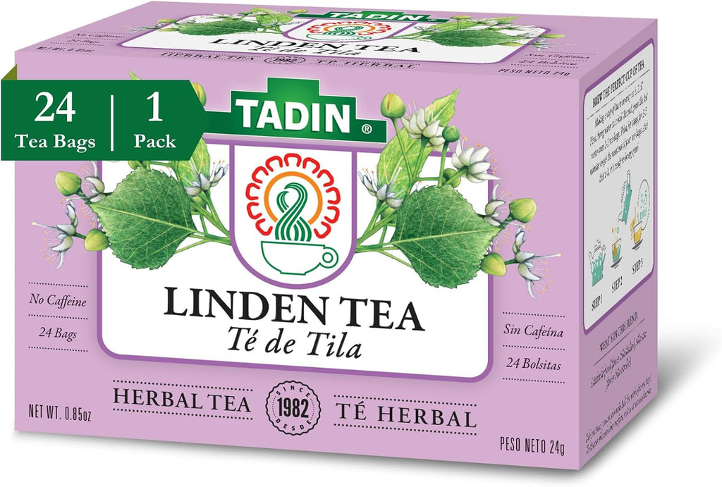 Tadin Linden Tea, Herbal Tea, Caffeine Free, 24 Tea Bags Per Box, Pack of 1