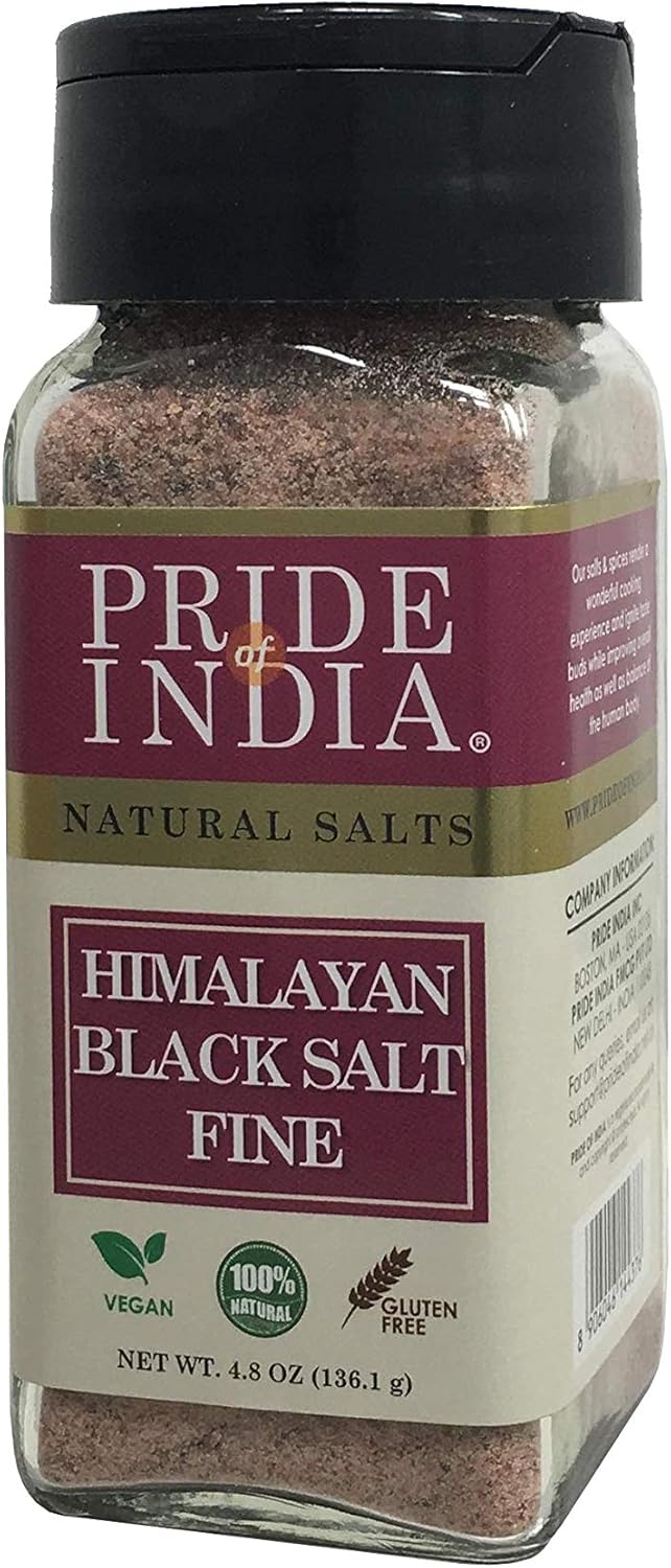 Pride Of India - Himalayan Black Rock Salt - Fine Grind, (4.8 oz) - Kala Namak, Contains 84+ Minerals, Perfect for Cooking, Tofu Scramble