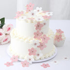 YOcity 60 Pcs Edible Cherry Blossom for Cake Decorations Edible Flowers Cupcake Toppers Wafer Paper Flowers for Baby Shower Kids Birthday Party Decorations Supplies Pink White
