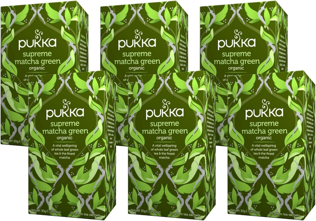 Pukka Supreme Matcha Green, Organic Herbal Tea, 20 individually wrapped Tea Bags (Pack of 6)