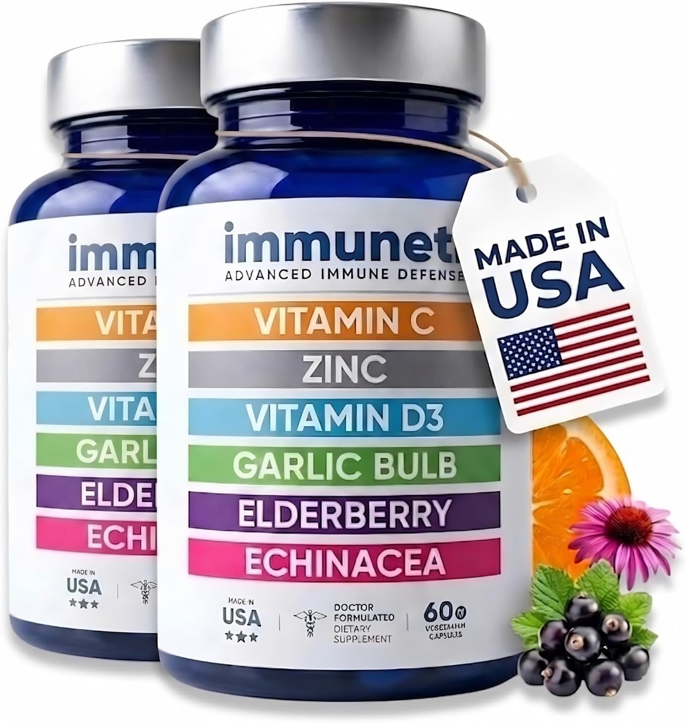 Immuneti Advanced Immune Support – Doctor Formulated 6-in-1 Daily Immunity Supplement – Made in USA – With Vitamin C, D3, Zinc, Elderberry, Garlic & Echinacea - Vital Nutrients & Antioxidants (2)