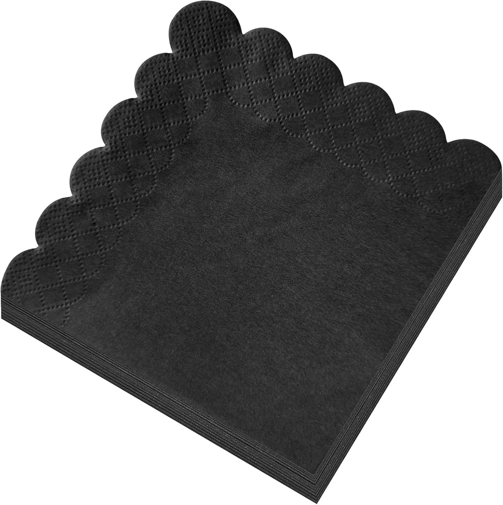120 Pcs Black Scalloped Cocktail Napkins,2-Ply Black Disposable Beverage Party Napkins for Dinner Wedding Birthday Baby Shower