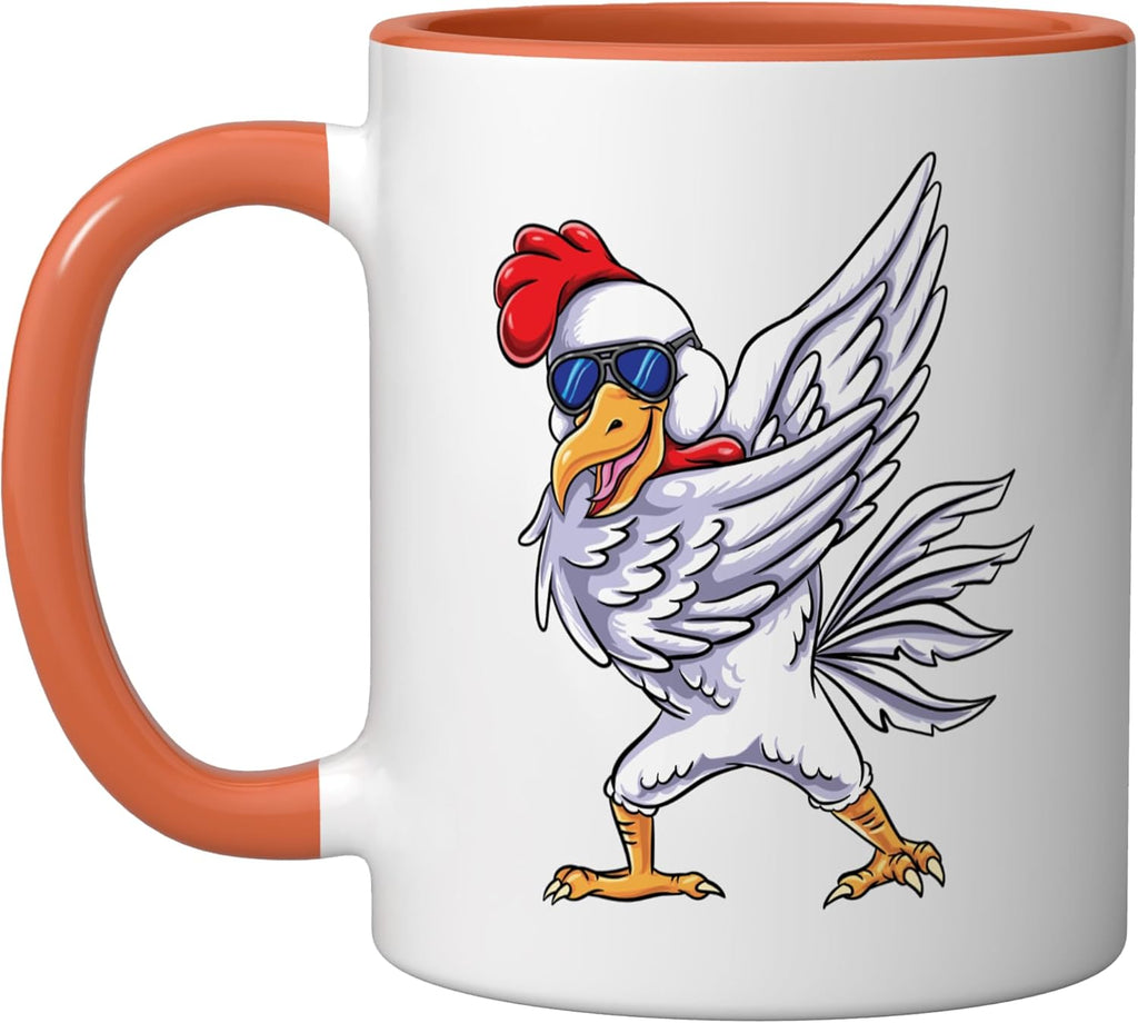 Dabbing Chicken Farm Animal Kids Ceramic Mug, Orange/White