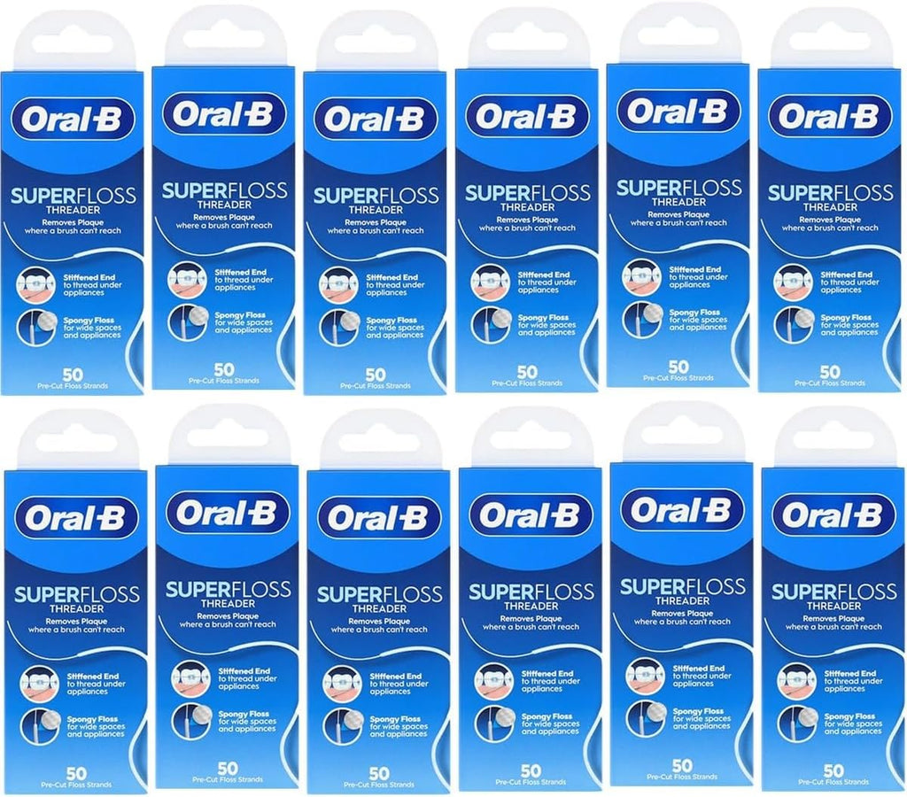 Oral-B Super Floss Pre-Cut Mint Strands,Threaders 50 Count per Pack, Pack of 12