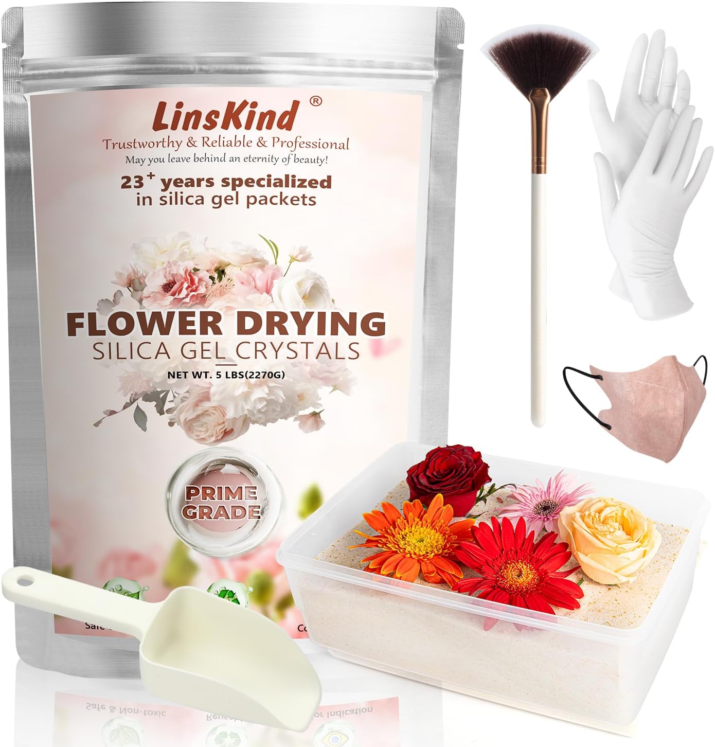 Silica Gel Flower Drying Crystals, 2LBS Flower Drying Silica Gel Crystals, Rechargeable Flower Preservation kit, 8 in1 Moisture Absorbers Silica Crystals Beads for DIY Wedding Bouquet Flower
