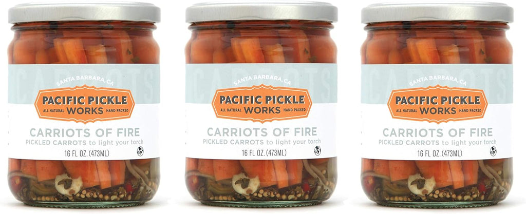 Carriots of Fire - Spicy Pickled Carrot Sticks with Jalapeño - Gourmet Carrots for Snacking - non-GMO, Kosher, Gluten-Free 16 oz (3-pack)