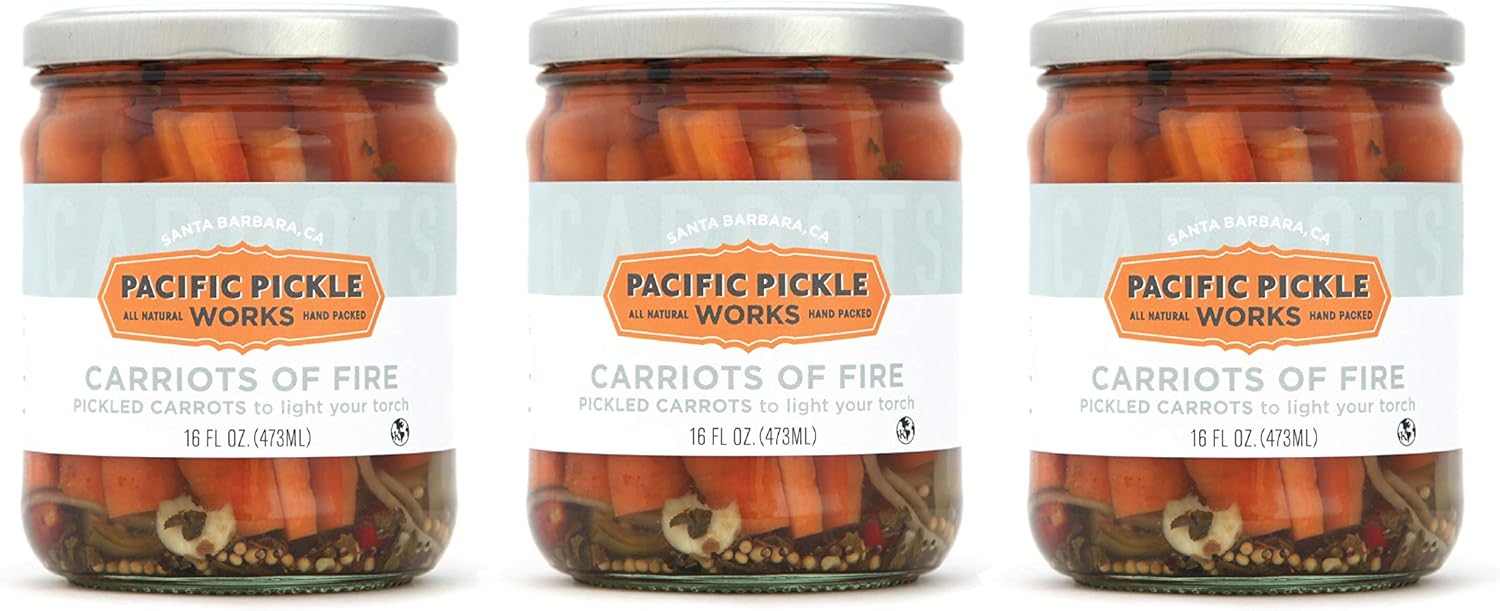 Carriots of Fire - Spicy Pickled Carrot Sticks with Jalapeño - Gourmet Carrots for Snacking - non-GMO, Kosher, Gluten-Free 16 oz (3-pack)