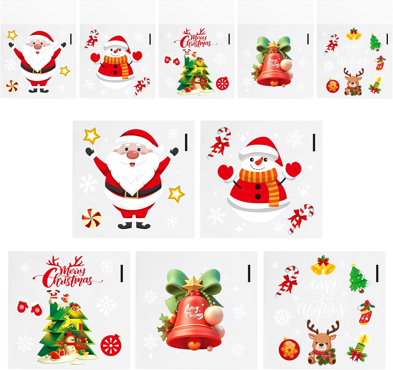Ankyery 200 PCS Christmas Cellophane Treat Bags, 5 Designs Self Sealing Christmas Candy Bags, Santa Goodie Snack Cookie Gifts Ziplock Bags for Holiday Xmas Party Favors Supplies