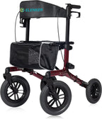 ELENKER All-Terrain Rollator Walker with Non-Pneumatic Tire 12” Front Wheels, Compact Folding Design for Seniors, Red